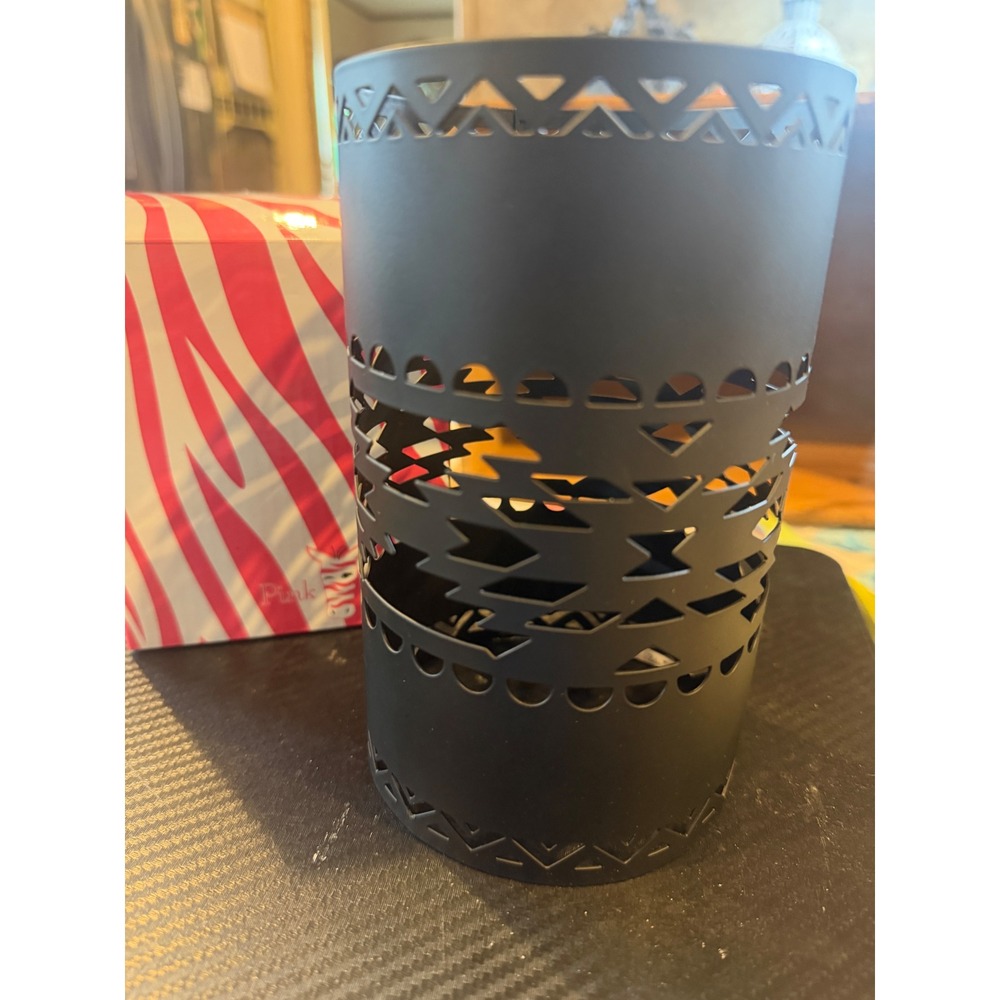 Pink Zebra Matte Black Geometric Tribal Cutout Metal Simmer Pot Shade Sleeve
